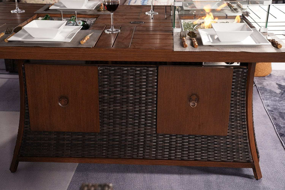 Brown Wicker Outdoor Gas Fire Pit Table with Ice Bucket - Homeroots - Flyclothing LLC