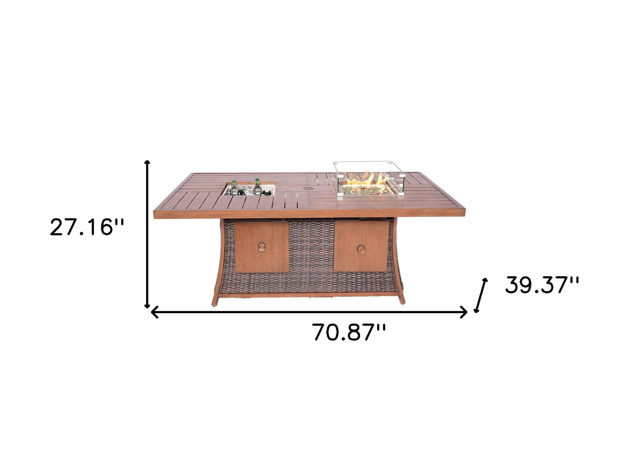 Brown Wicker Outdoor Gas Fire Pit Table with Ice Bucket - Homeroots - Flyclothing LLC