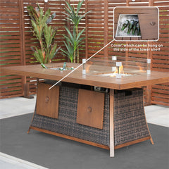 Brown Wicker Outdoor Gas Fire Pit Table with Ice Bucket - Homeroots