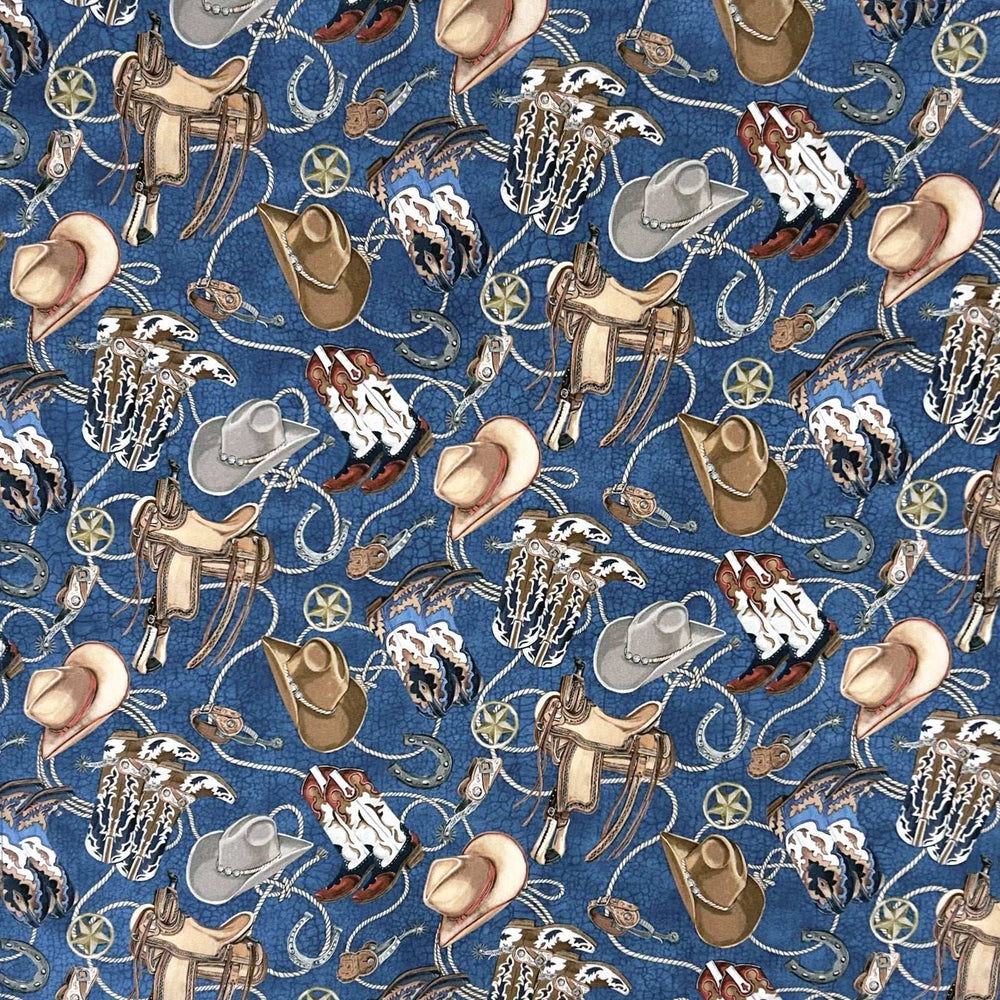 Rockmount Ranch Ware Boots, Hats & Saddles Western Cotton Bandana in Blue - Rockmount Clothing - Flyclothing LLC