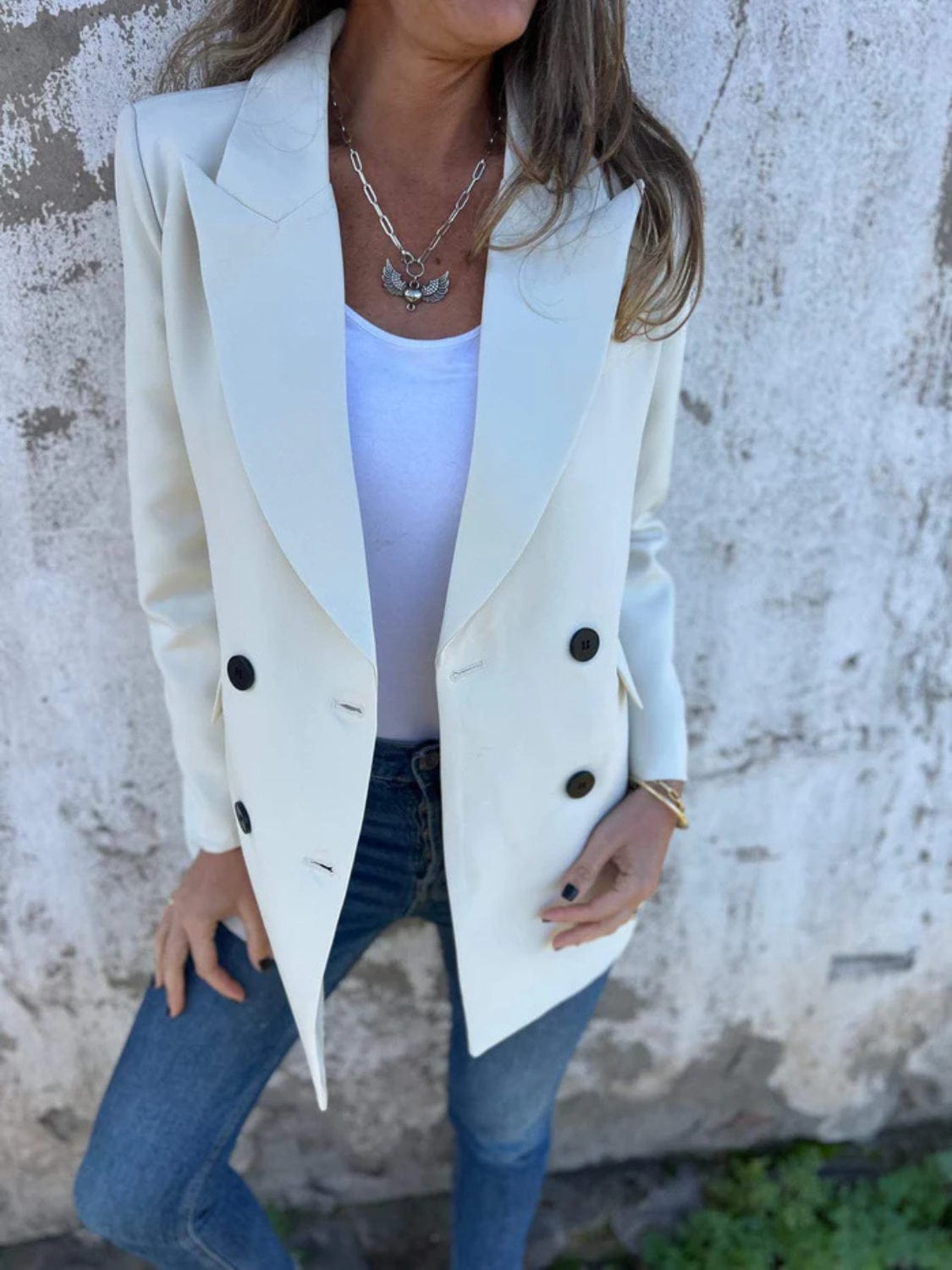 Full Size Collared Neck Long Sleeve Blazer - Trendsi