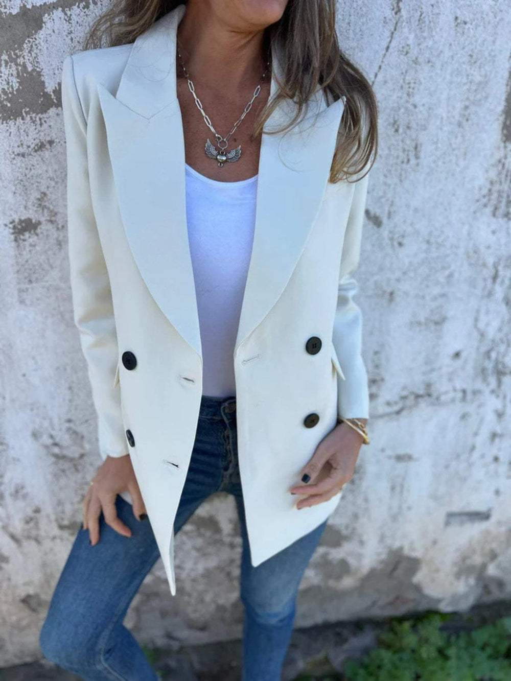 Full Size Collared Neck Long Sleeve Blazer - Trendsi