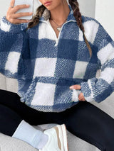 Full Size Plaid Sherpa Long Sleeve Sweatshirt Plus Size - Trendsi - Flyclothing LLC