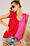BiBi Shoulder Ribbon Tied Contrast Tank - Trendsi - Flyclothing LLC