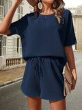 Waffle-Knit Half Sleeve Top and Shorts Set - Trendsi - Flyclothing LLC