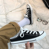 Round Toe Lace-Up Canvas Sneakers - Trendsi