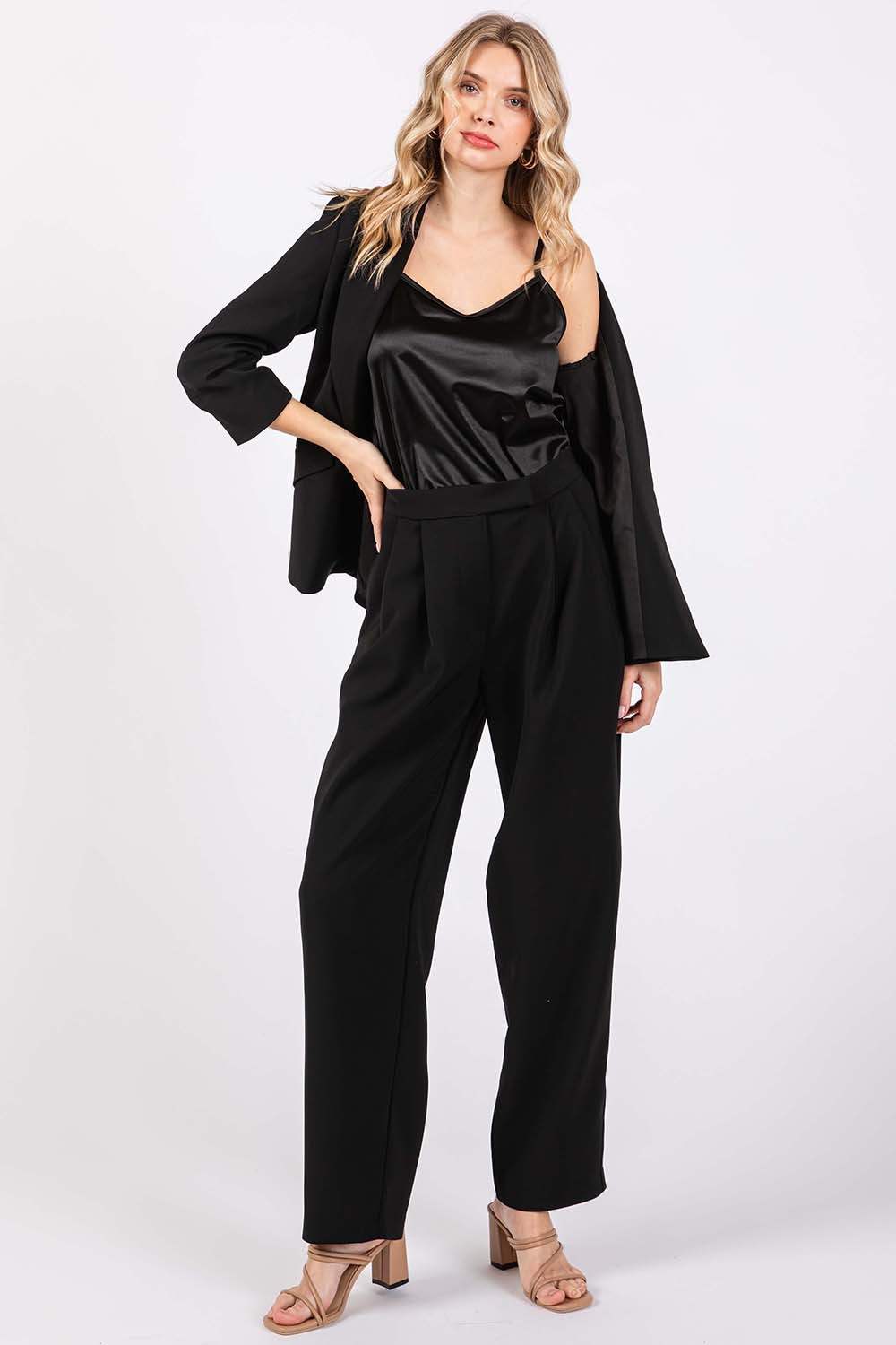 GeeGee High-Waisted Pleated Pants - Trendsi - Flyclothing LLC