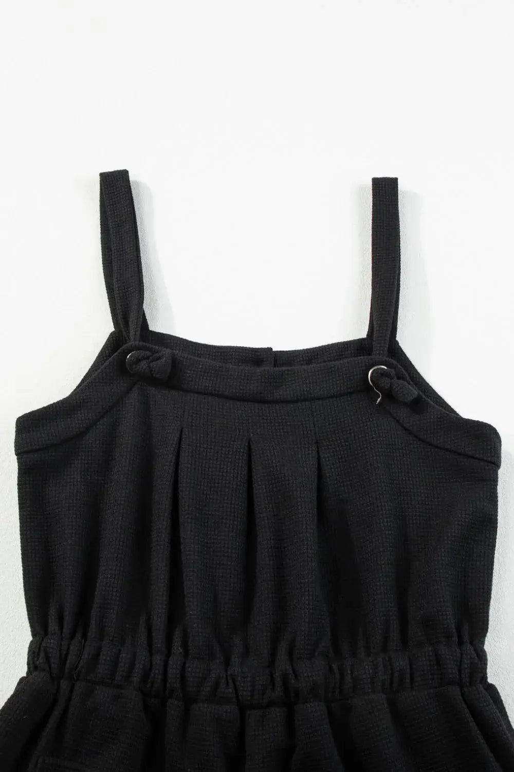 Knotted Straps Button Textured Drawstring Jumpsuit - Trendsi - Flyclothing LLC