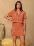 Embroidered Short Sleeve Top and Mini Skirt Set - Trendsi - Flyclothing LLC