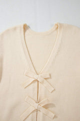 Bowknot Front V Neck Long Sleeve Cardigan - Trendsi - Flyclothing LLC