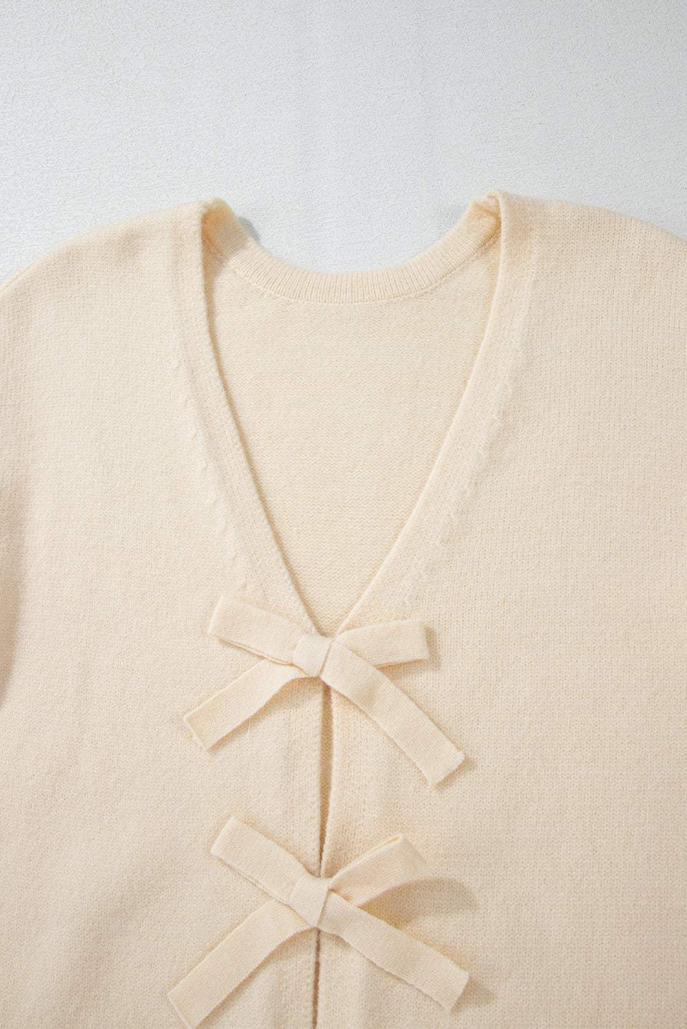 Bowknot Front V Neck Long Sleeve Cardigan - Trendsi - Flyclothing LLC