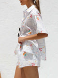 Printed Button Down Short Sleeve Top and Shorts Set - Trendsi - Flyclothing LLC