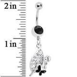 Crystalline Leaf Black Butterfly Belly Ring