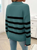 Striped Collared Neck Long Sleeve Sweater - Trendsi - Flyclothing LLC