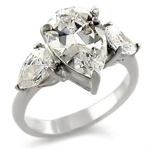 413409 - High-Polished 925 Sterling Silver Ring with AAA Grade CZ  in Clear - Alamode