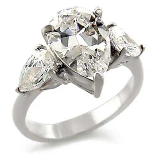 413409 - High-Polished 925 Sterling Silver Ring with AAA Grade CZ in Clear - Alamode - Flyclothing LLC