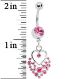 Dazzling Pink Embellished Heart Dangle Belly Ring