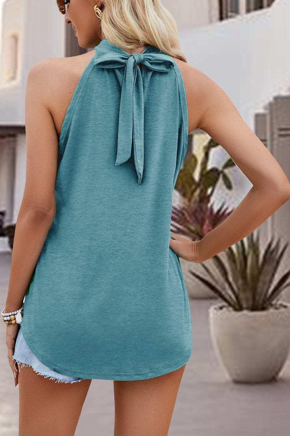 Tied Cutout Grecian Neck Tank - Trendsi - Flyclothing LLC