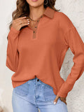 Long Sleeve Thermal Knit Polo Top - Trendsi - Flyclothing LLC