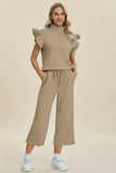 Double Take Full Size Texture Ruffle Short Sleeve Top and Wide Leg Pants Set - Trendsi - Flyclothing LLC