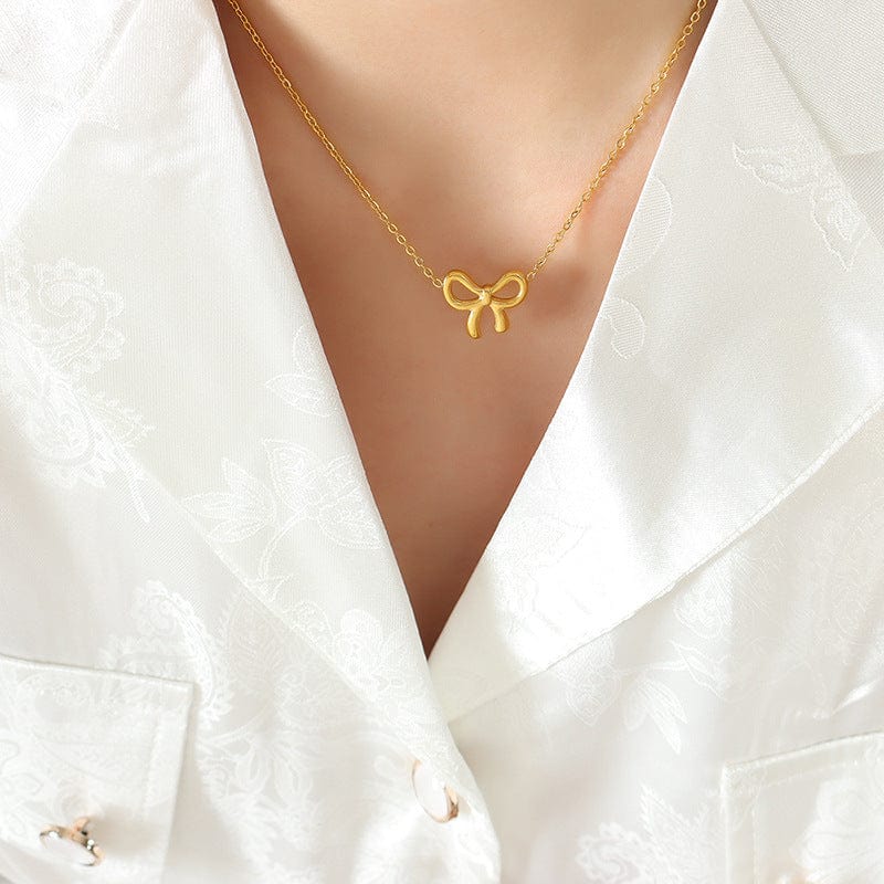 Titanium Steel Bow Pendant Necklace - Trendsi