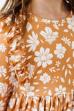 Golden Blooms 3/4 Sleeve Ruffle Twirl Dress - Mila & Rose ® - Flyclothing LLC