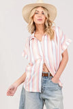 SAGE+FIG Full Size Multi Stripe Button Down Short Sleeve Shirt Plus Size - Trendsi