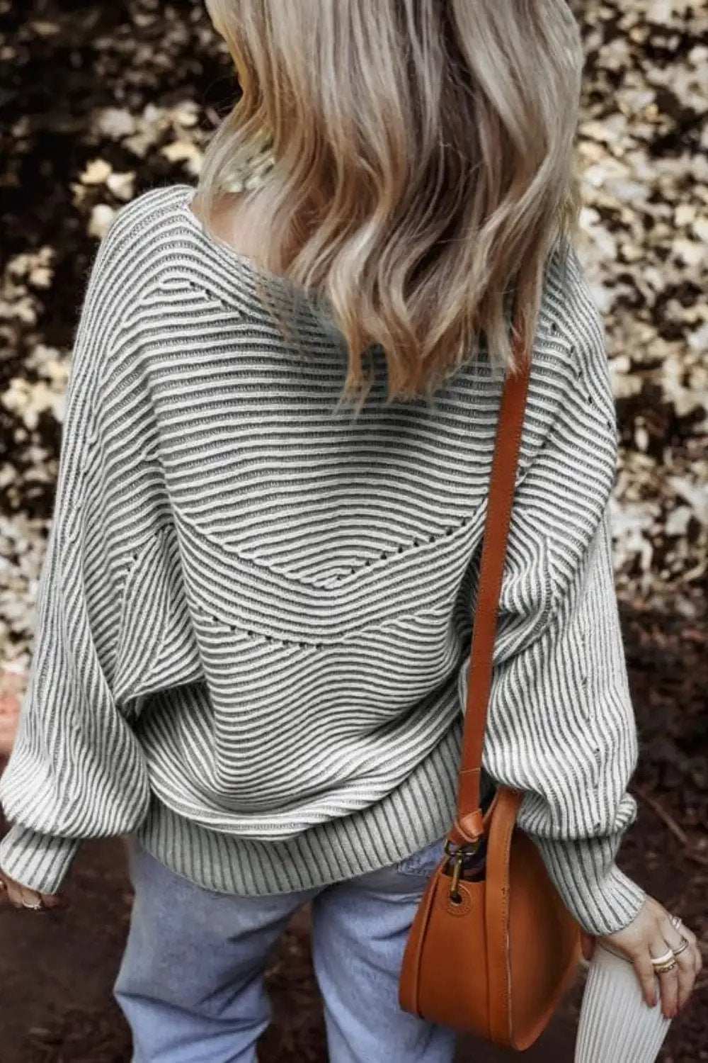 Textured Striped Round Neck Long Sleeve Top - Trendsi - Flyclothing LLC