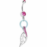 Pink Gem Single Leaf Dangle Belly Ring