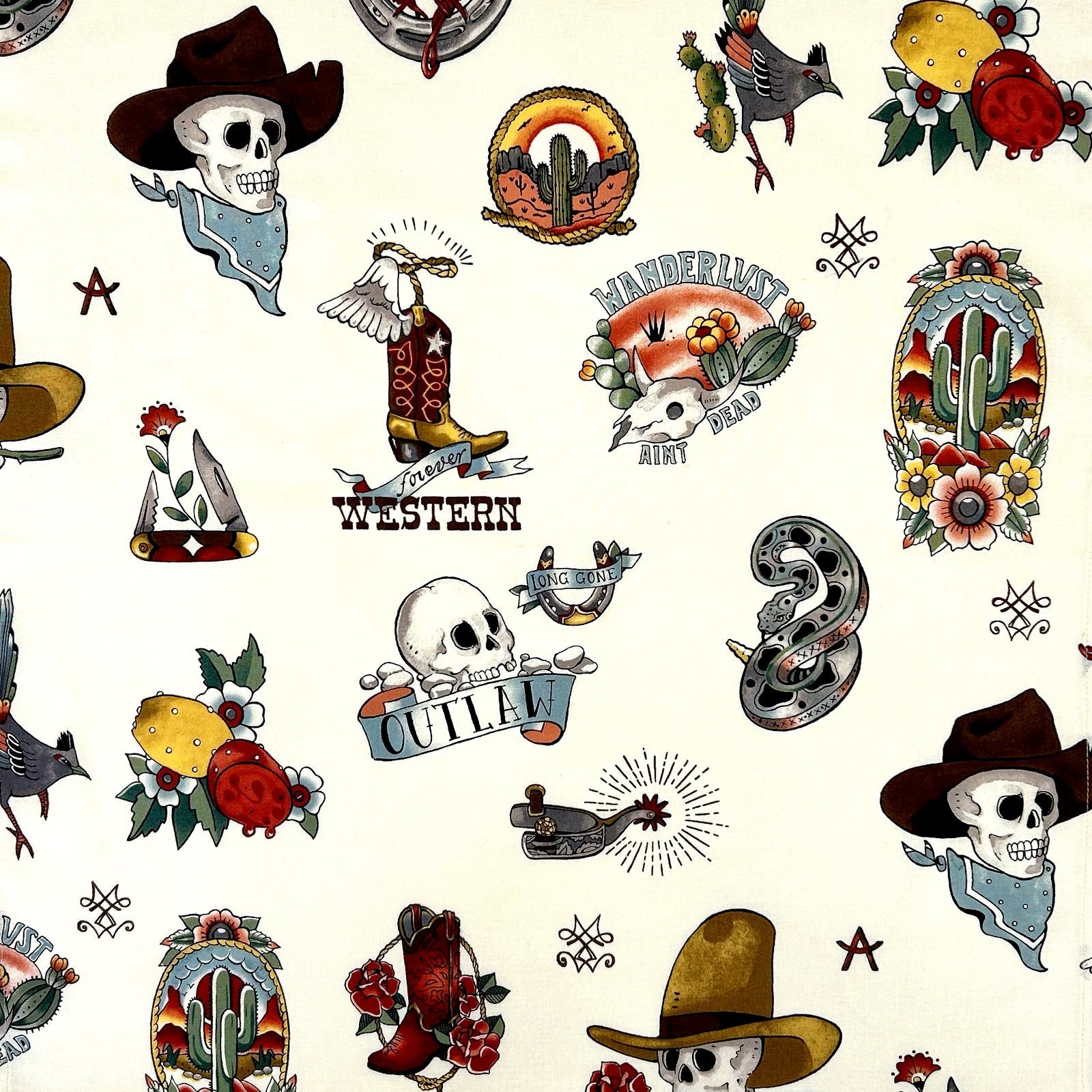 Rockmount Ranch Wear Cowboy Skulls Western Cotton Bandana in Natural - Rockmount Clothing - Flyclothing LLC
