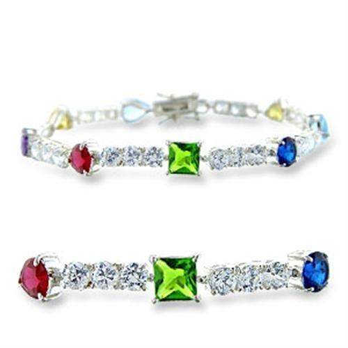 414402 - High-Polished 925 Sterling Silver Bracelet with AAA Grade CZ in Multi Color - Alamode - Flyclothing LLC