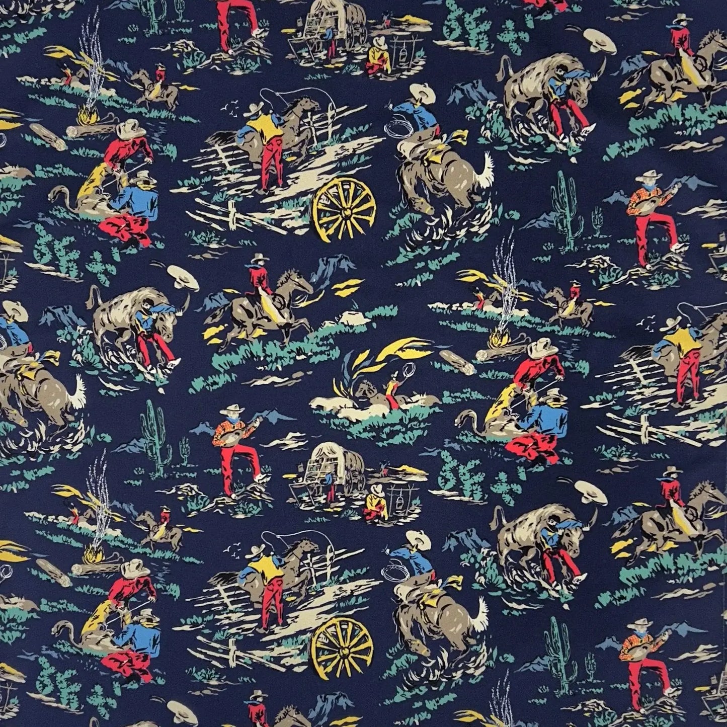 Broncs, Steers & Cowboys Print Western Cotton Bandana in Navy - Rockmount Ranch Wear - Flyclothing LLC