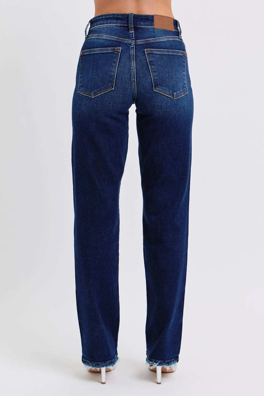 Judy Blue Full Size Raw Hem Straight Leg Jeans - Trendsi - Flyclothing LLC