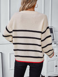 Striped Round Neck Dropped Shoulder Sweater - Trendsi