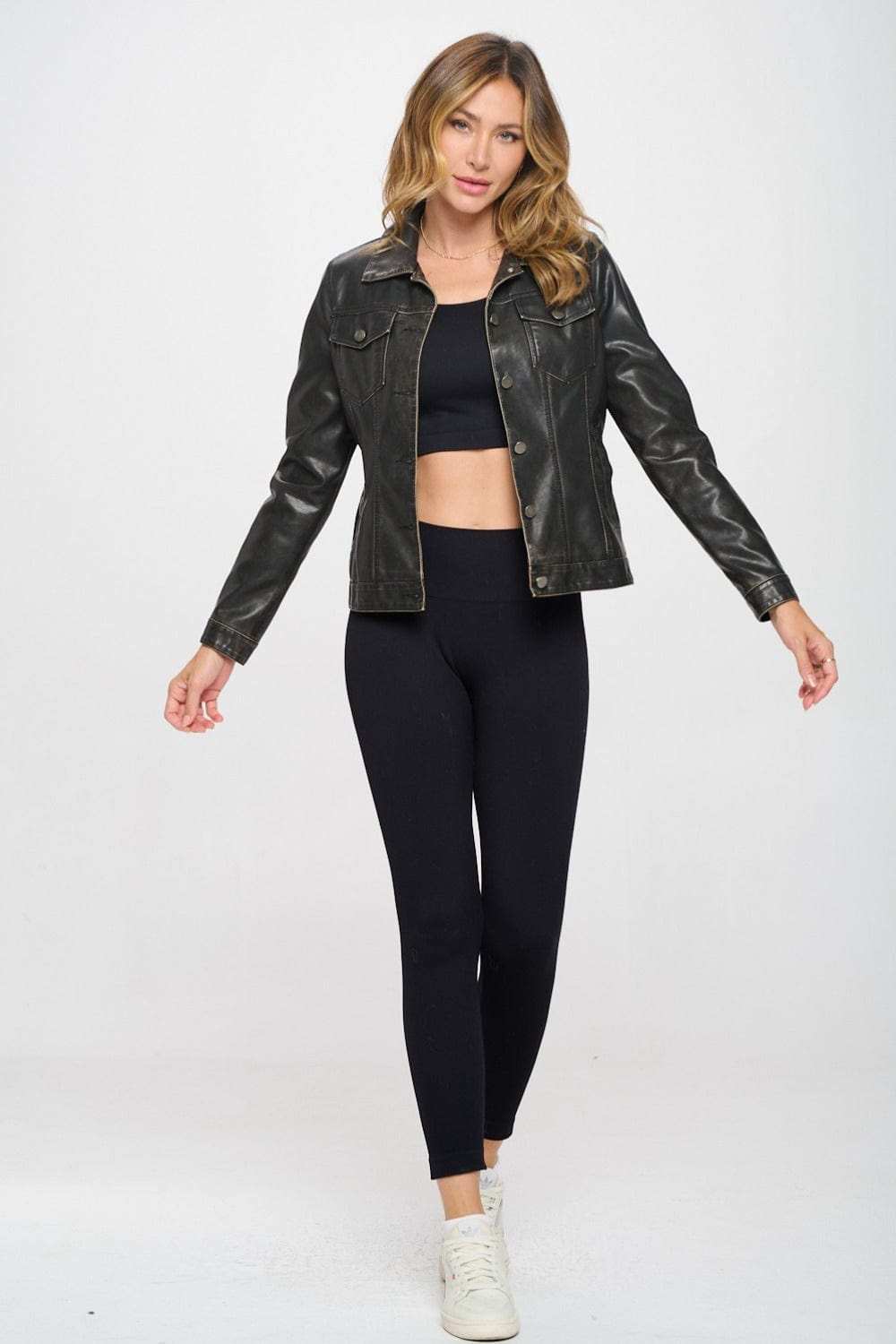 Coalition LA Button Down Cargo Vegan Leather Shacket - Trendsi - Flyclothing LLC