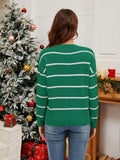 Sequin Santa Striped Round Neck Long Sleeve Sweater - Trendsi