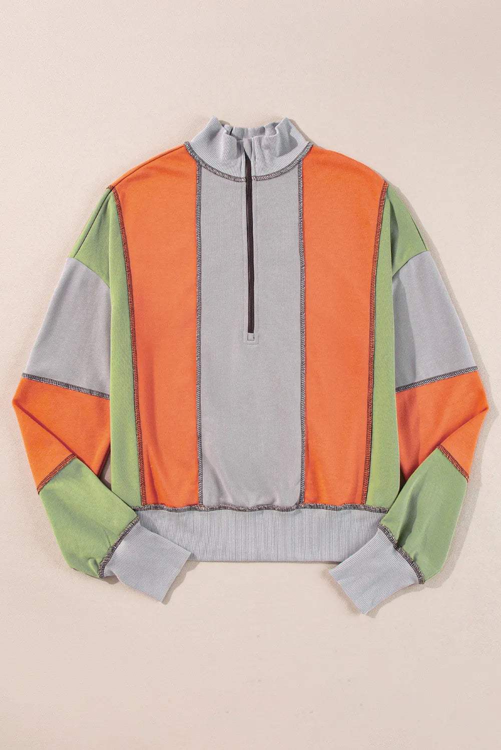 Full Size Exposed Seam Color Block Long Sleeve Sweatshirt - Trendsi - Flyclothing LLC