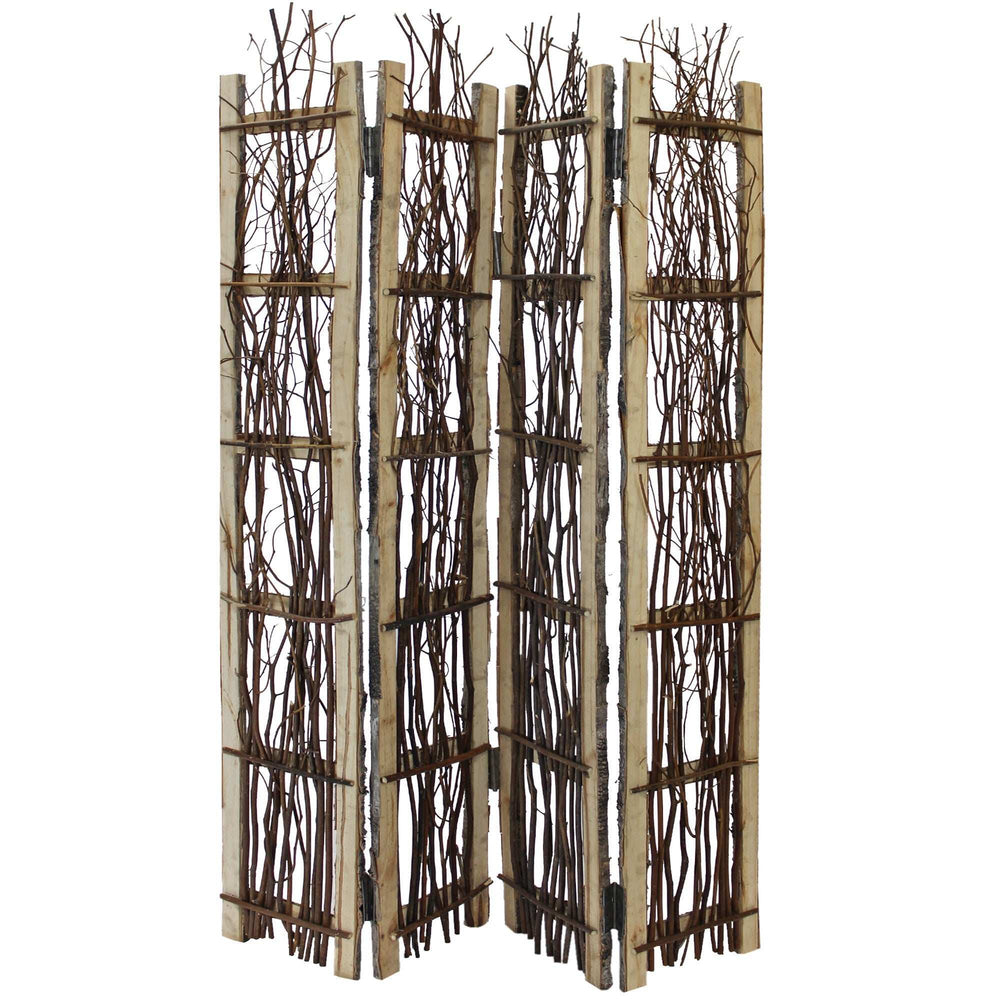 Earthy Birch and Twig Four Panel Room Divider Screen - Homeroots - Flyclothing LLC