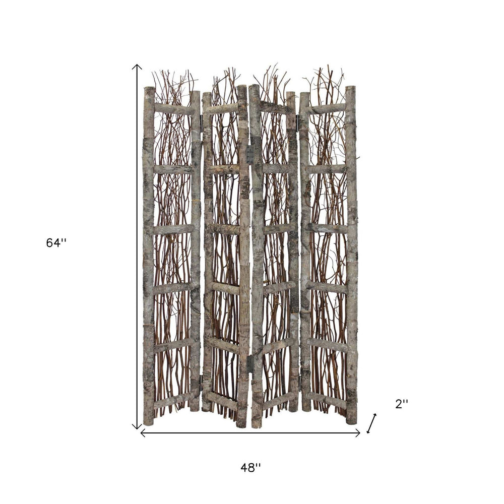 Earthy Birch and Twig Four Panel Room Divider Screen - Homeroots - Flyclothing LLC