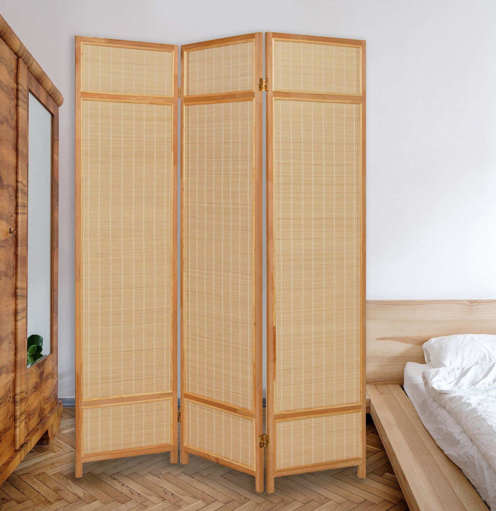 Natural Brown Bamboo Three Panel Room Divider Screen - Homeroots - Flyclothing LLC