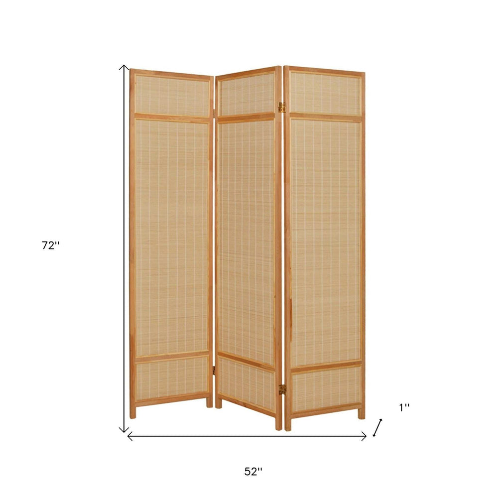 Natural Brown Bamboo Three Panel Room Divider Screen - Homeroots - Flyclothing LLC