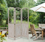 Romantic Whitewashed Scroll Three Panel Room Divider Screen - Homeroots - Flyclothing LLC