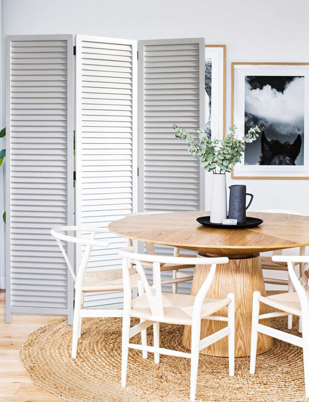 White Louvered Three Panel Room Divider Screen - Homeroots - Flyclothing LLC