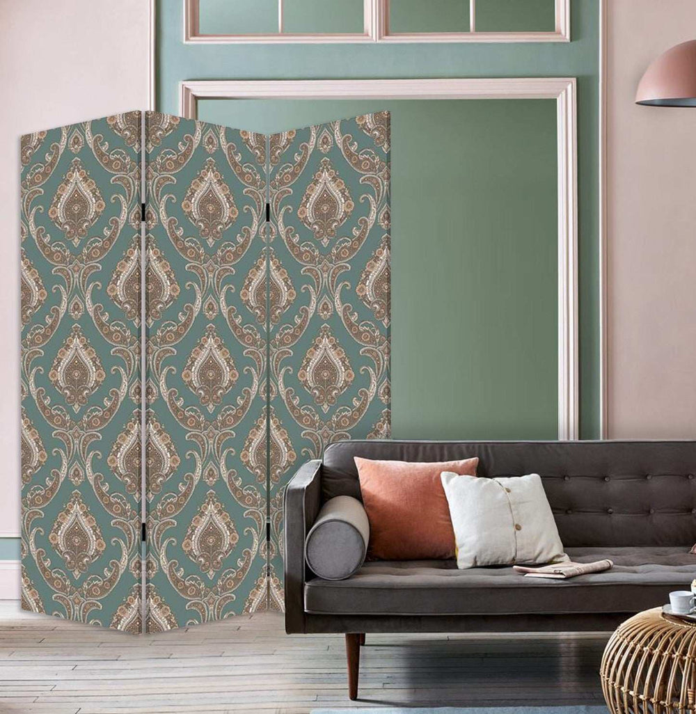 Vintage Green Baroque Three Panel Room Divider Screen - Homeroots - Flyclothing LLC