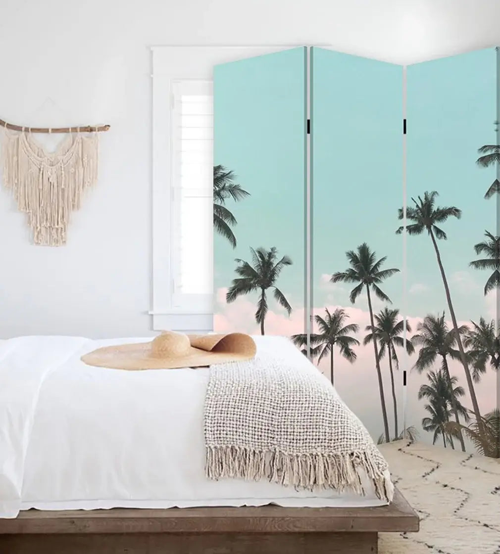 Tropical Palm Trees Room Three Panel Divider Screen - Homeroots - Flyclothing LLC