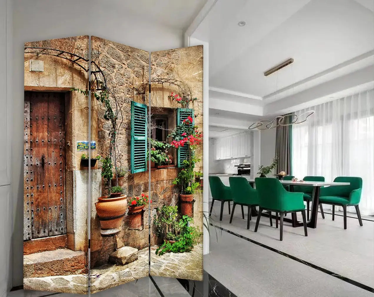 Romantic European Street Three Panel Room Divider Screen - Homeroots - Flyclothing LLC