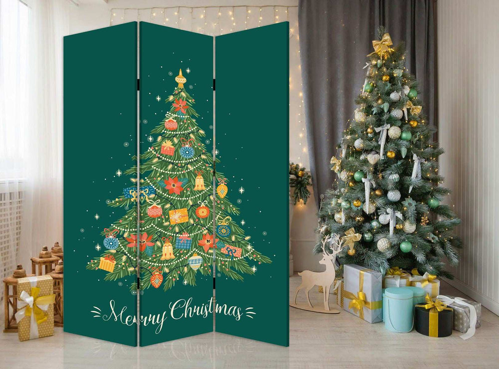 Festive Merry Christmas Three Panel Room Divider Screen - Homeroots - Flyclothing LLC