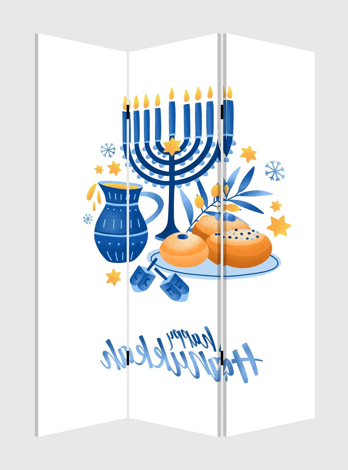 Celebratory Hanukkah Three Panel Room Divider Screen - Homeroots - Flyclothing LLC