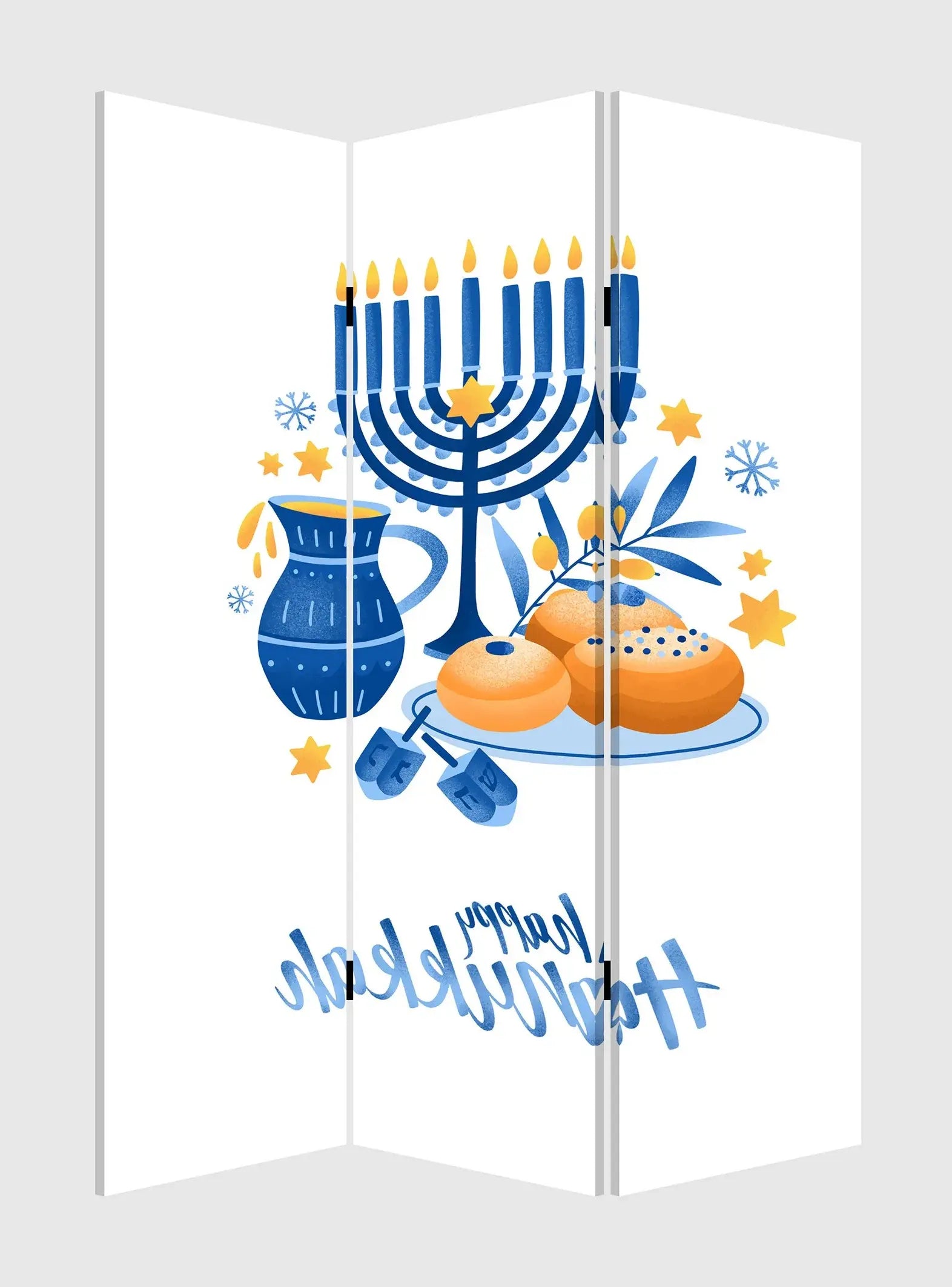 Celebratory Hanukkah Three Panel Room Divider Screen - Homeroots - Flyclothing LLC