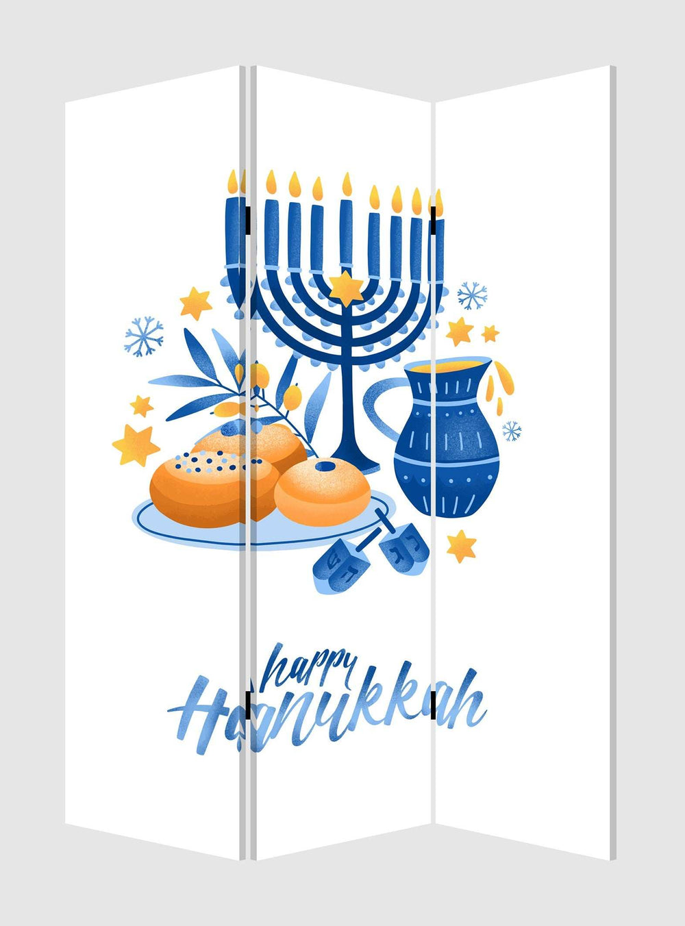 Celebratory Hanukkah Three Panel Room Divider Screen - Homeroots - Flyclothing LLC